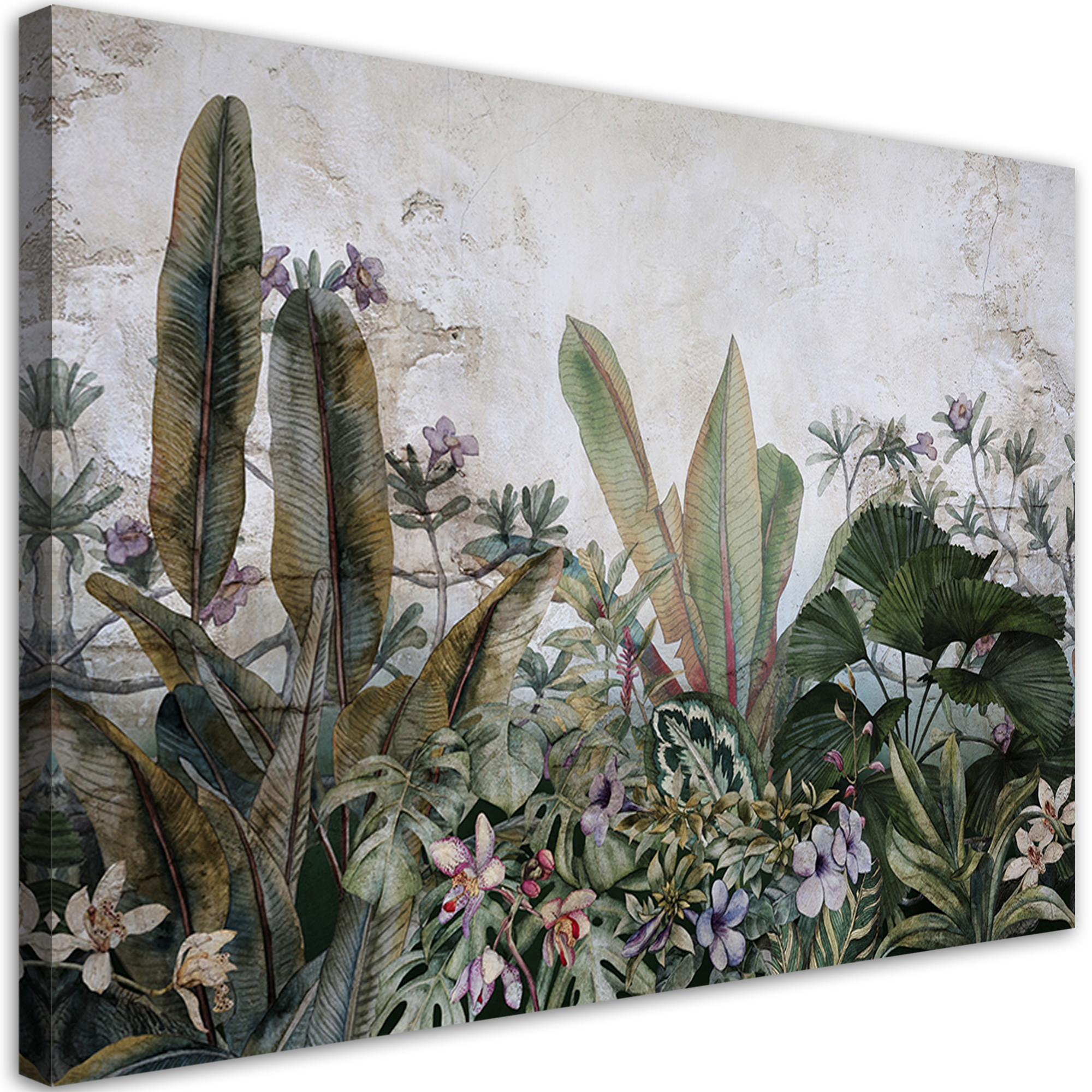 WANDBILD exotische blätter auf beton - Grün, Textil (60/40cm) - Feeby