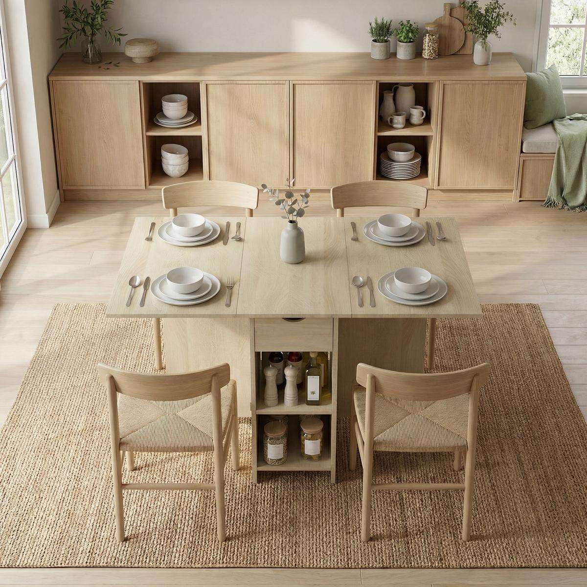 KLAPPBARER-ESSTISCH Spanplatte Naturholz - Naturfarben, Holzwerkstoff (114.5/70/75cm) - HOMCOM