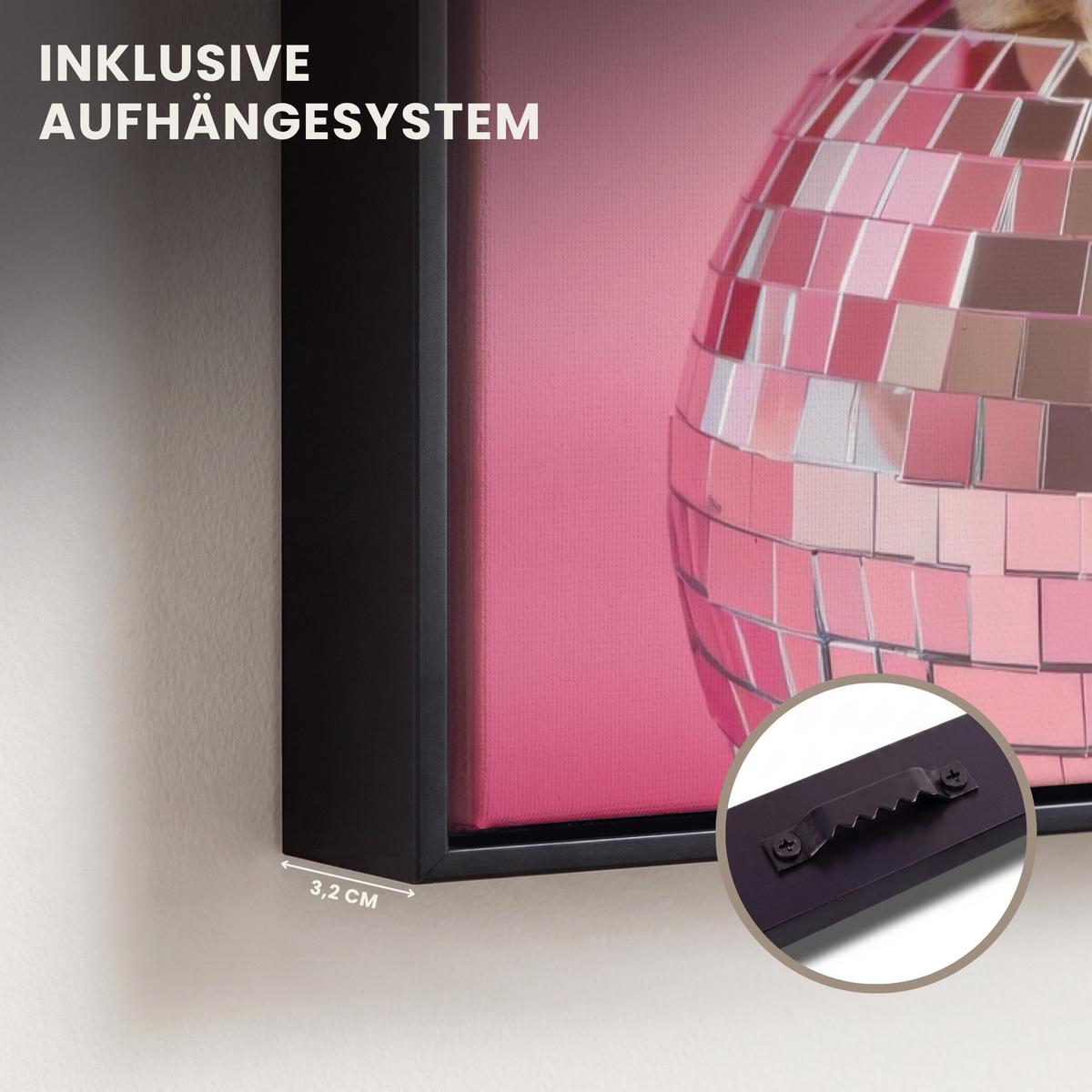 LEINWAND Bilder mit Rahmen - Schleife - Discoball - Kaninchen - 40x60 - Pink, Textil (40/60cm) - MuchoWow
