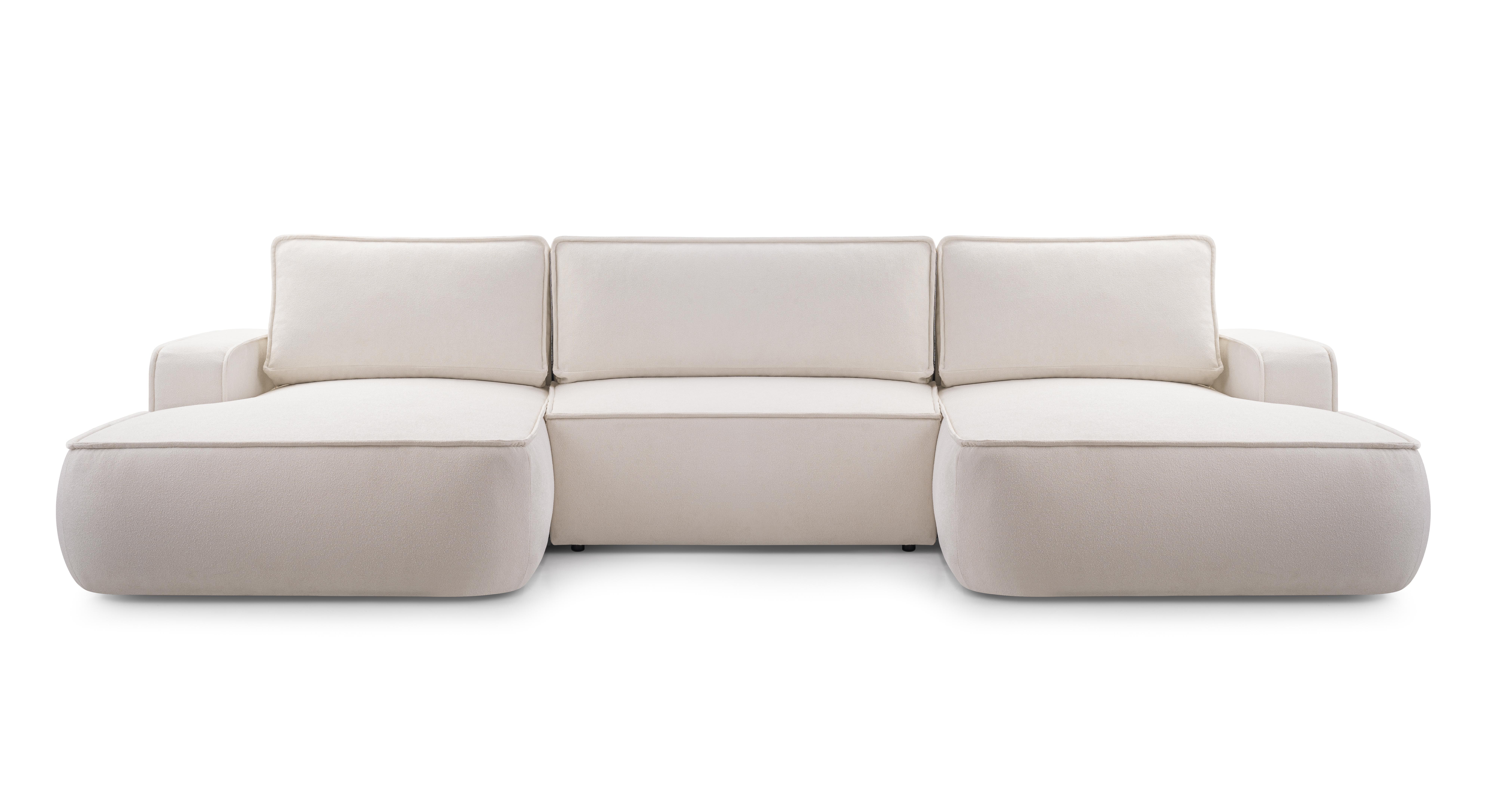 WOHNLANDSCHAFT Ablia Creme 364/168/87 cm mit Schlaffunktion - Creme/Schwarz, Kunststoff/Textil (364/87/168cm) - AX Living