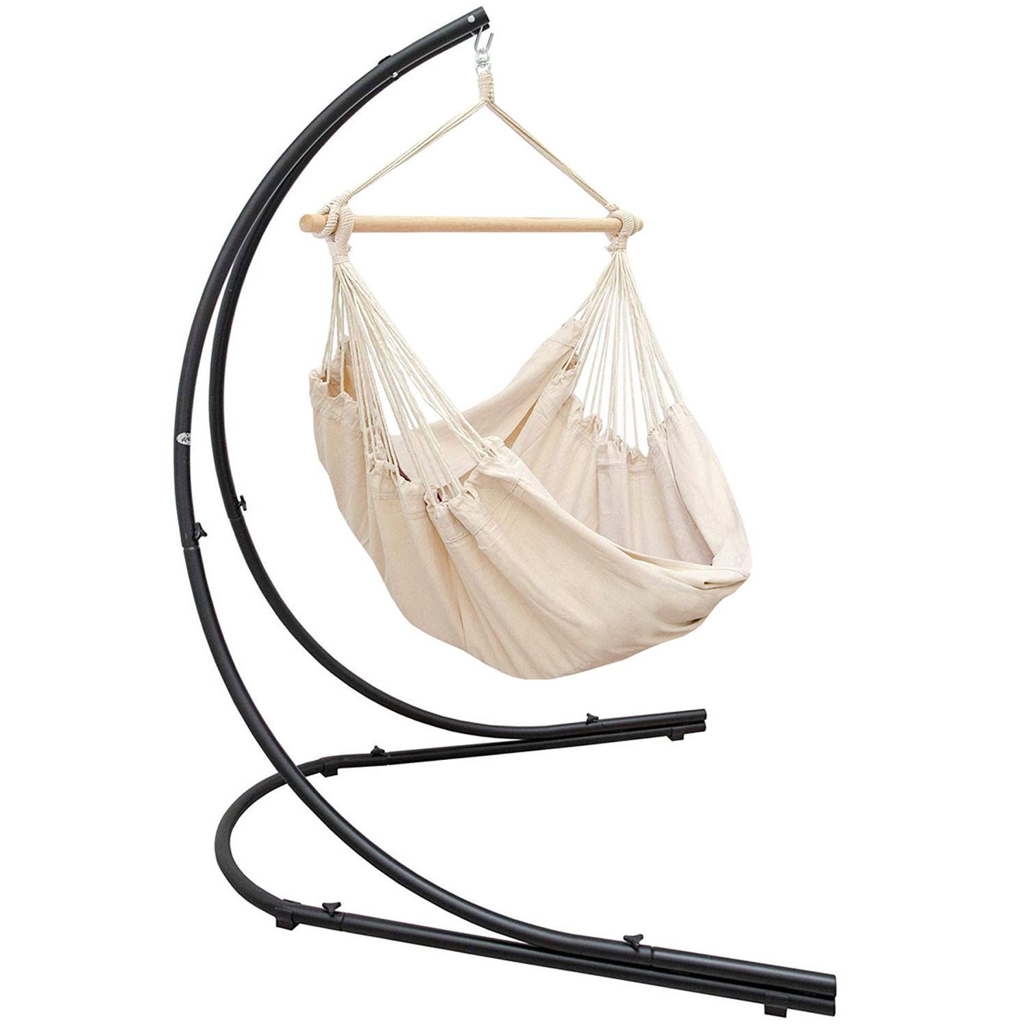 XL HÄNGESTUHL mit Gestell 210/140 cm, Beige/Schwarz - Beige, Textil (140/210/160cm) - Amanka
