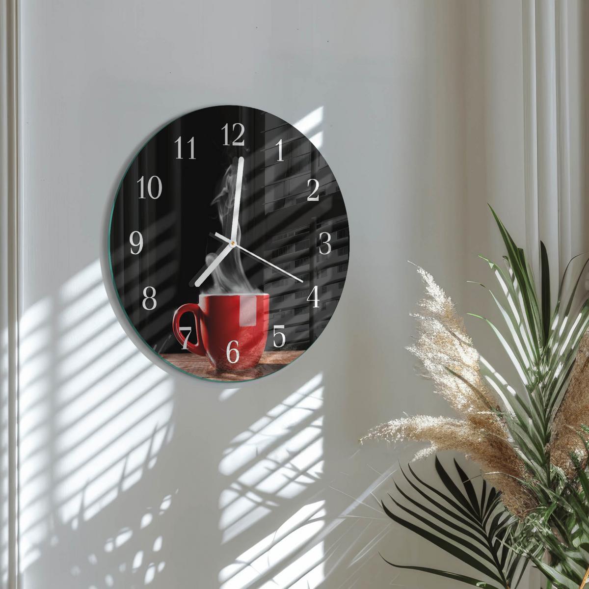WANDUHR aus Glas Ø30 cm - Tasse Kaffee - Rot, Glas (30/30/0.4cm) - TULUP
