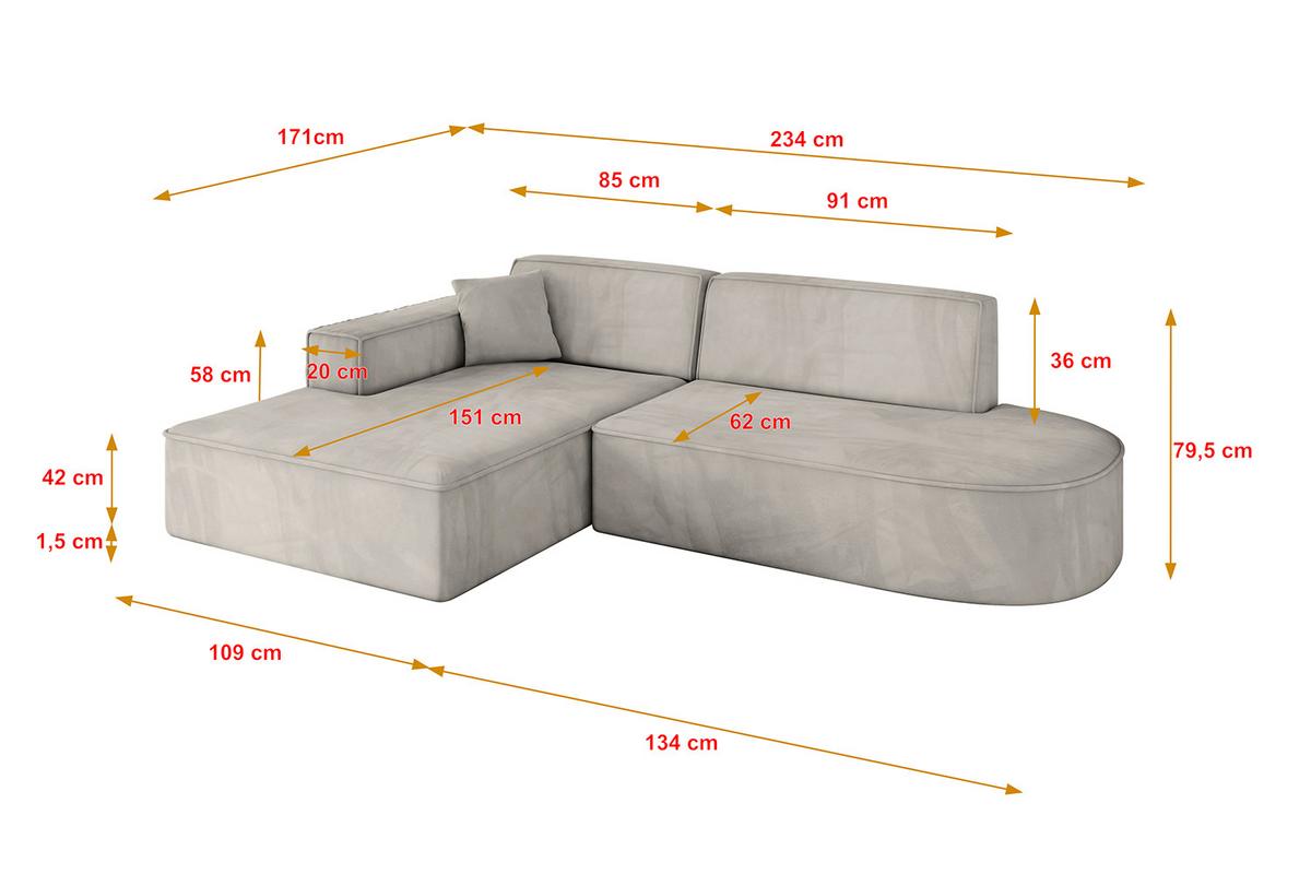 ECKSOFA Ottomane Links IREA-L1-v4 - 234x171x79 cm Hellbraun - Hellbraun, Holzwerkstoff/Textil (234/171cm) - ALTDECOR