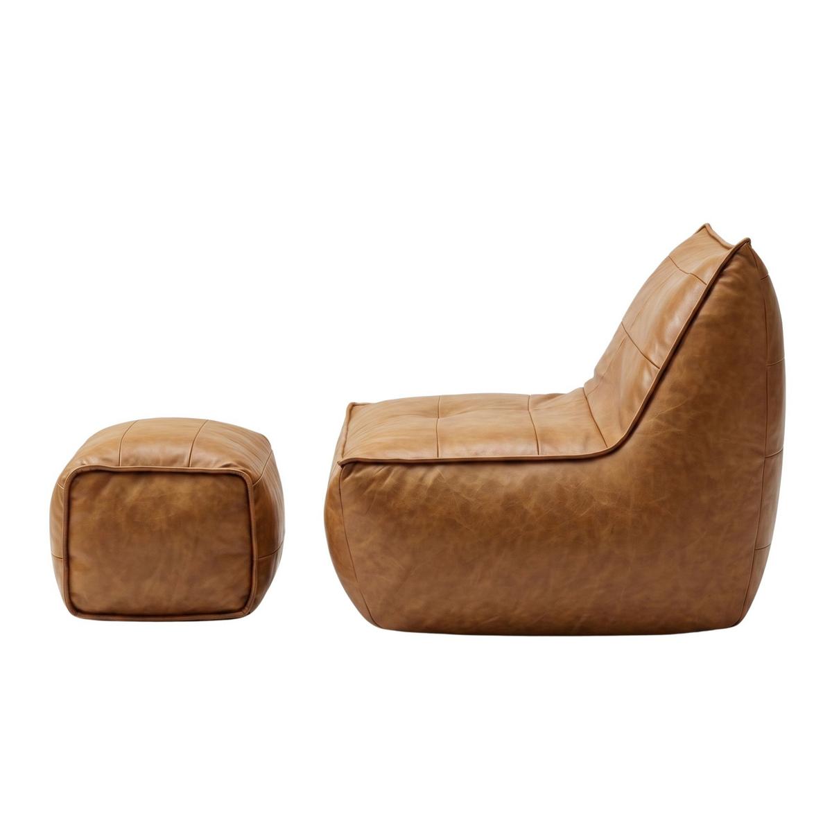 SESSEL Sitzsack & Hocker Set Tech-Leder Raupen-Design - Braun, Textil (80/75/93cm) - Urban Meuble