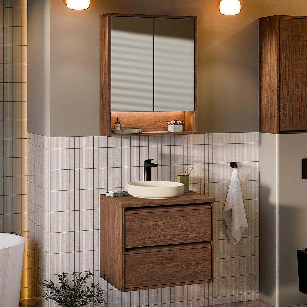 BADMÖBEL 60cm Edmé 2er-Set Dunkles Holz - Braun, Holzwerkstoff (60/52.2/46cm) - Petits-meubles