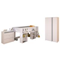 KINDERZIMMER Set 3-tlg. mit Hochbett Kleiderschrank Kommode Bett 90x200 - Weiß/Rosa, Holz/Holzwerkstoff (205/182/132cm) - Parisot Meuble