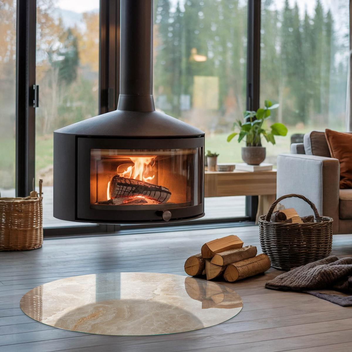 GLASPLATTE für Kamin Ø 90 cm - Beige, Glas (90/90/0.4cm) - TULUP