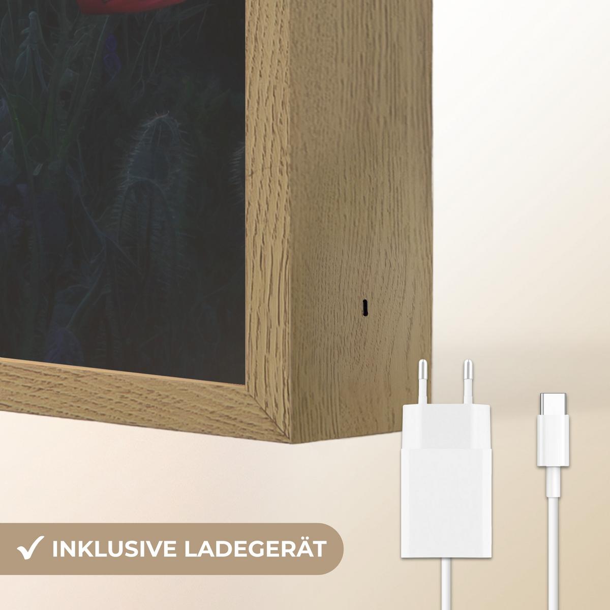 WANDLEUCHTE MIT AKKU Landschaft - Sonnenuntergang - Blumenfeld 40x60 cm - Rot, Holzwerkstoff (40/60/8cm) - OnlyWow