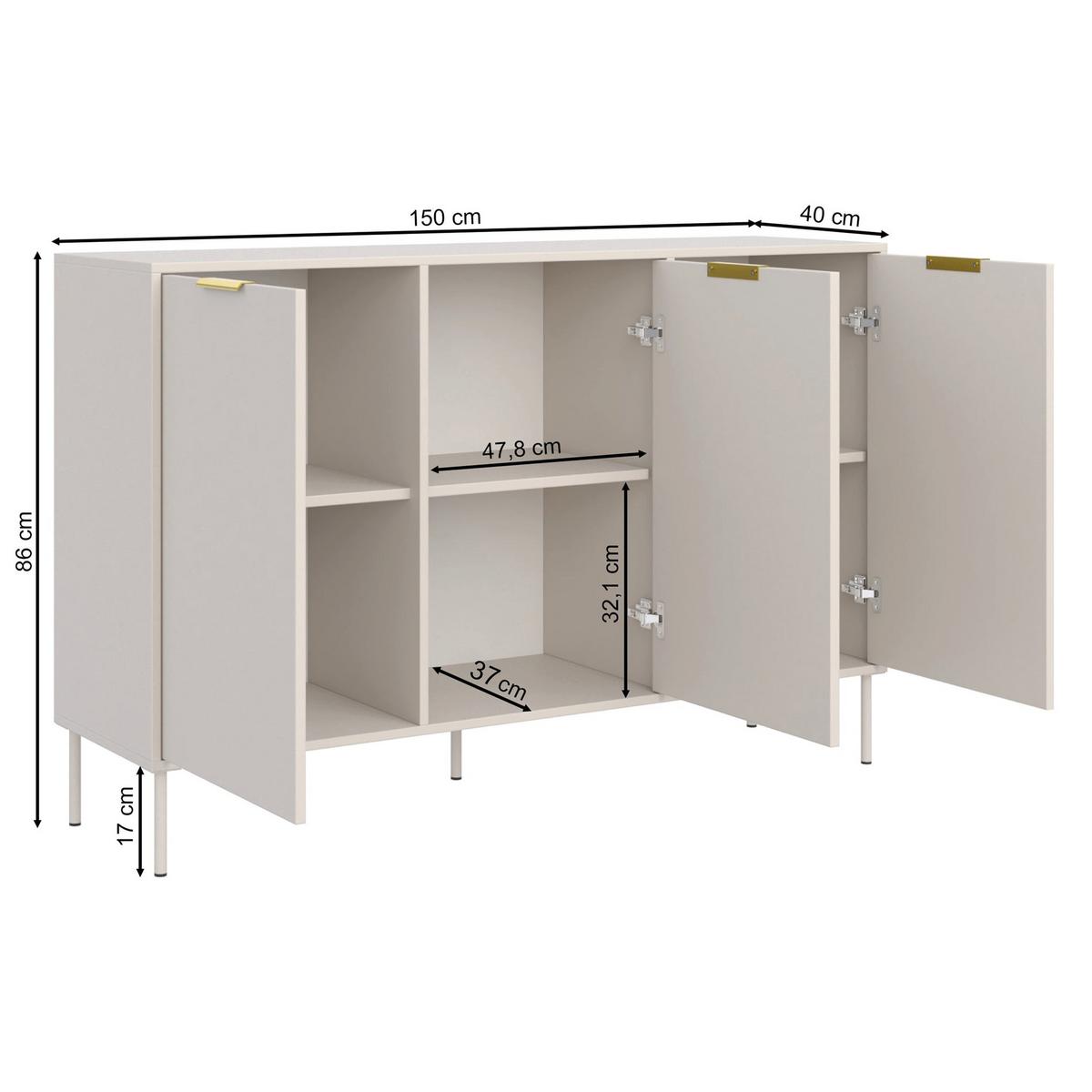 SIDEBOARD Vena Weiß 150 cm - Goldfarben/Weiß, Holzwerkstoff/Kunststoff (150/86/40cm) - Selsey
