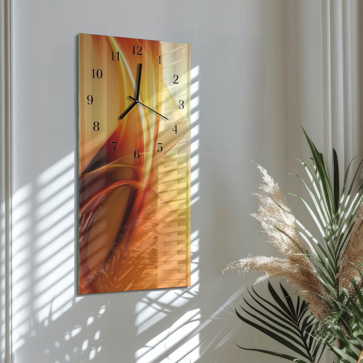WANDUHR aus Glas 30x60 cm - Muster - Orange, Glas (30/60/0.4cm) - TULUP