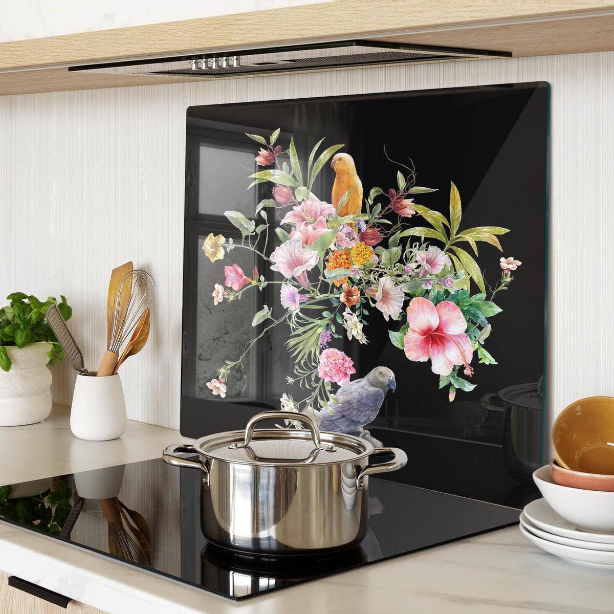 GLASPLATTE 60x52 cm Blumen und Vögel - Multicolor, Glas (60/0.4/52cm) - TULUP