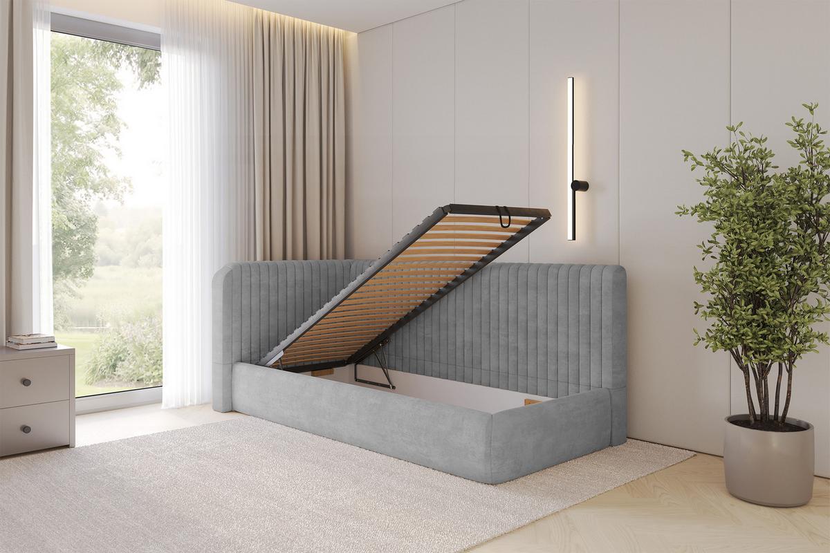EINZELLBETT Jugendbett mit Bettkasten, Rechts - AURY 100x200 Grau - Silberfarben, Holzwerkstoff/Textil (100/200cm) - ALTDECOR