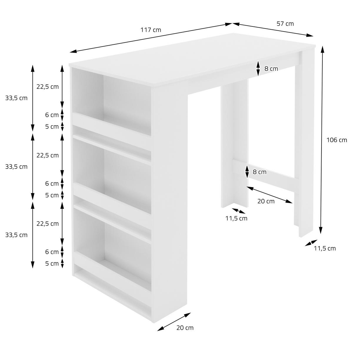 BARTISCH 117 x 106 x 57 cm Weiß - Weiß, Holzwerkstoff (117/57/106cm) - ML-DESIGN