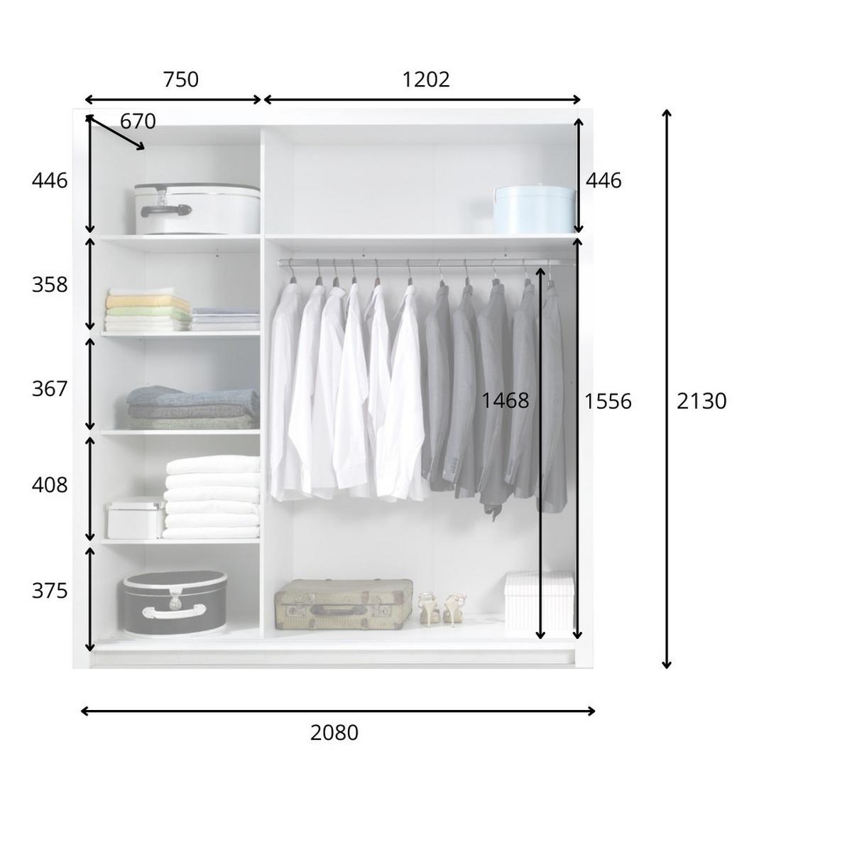 SCHWEBETÜRENSCHRANK ELDRI 208/212,5/67cm 3-türig mit Spiegel Weiß - Weiß, Holzwerkstoff (208/212.5/67cm) - MASSENO