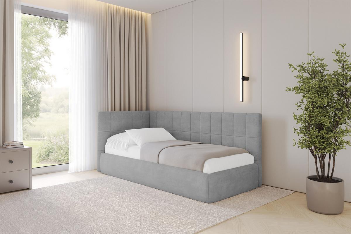 EINZELLBETT Jugendbett mit Bettkasten und Matratze H3/H4, Rechts - TULY 100x200 Grau - Silberfarben, Holzwerkstoff/Textil (100/200cm) - ALTDECOR