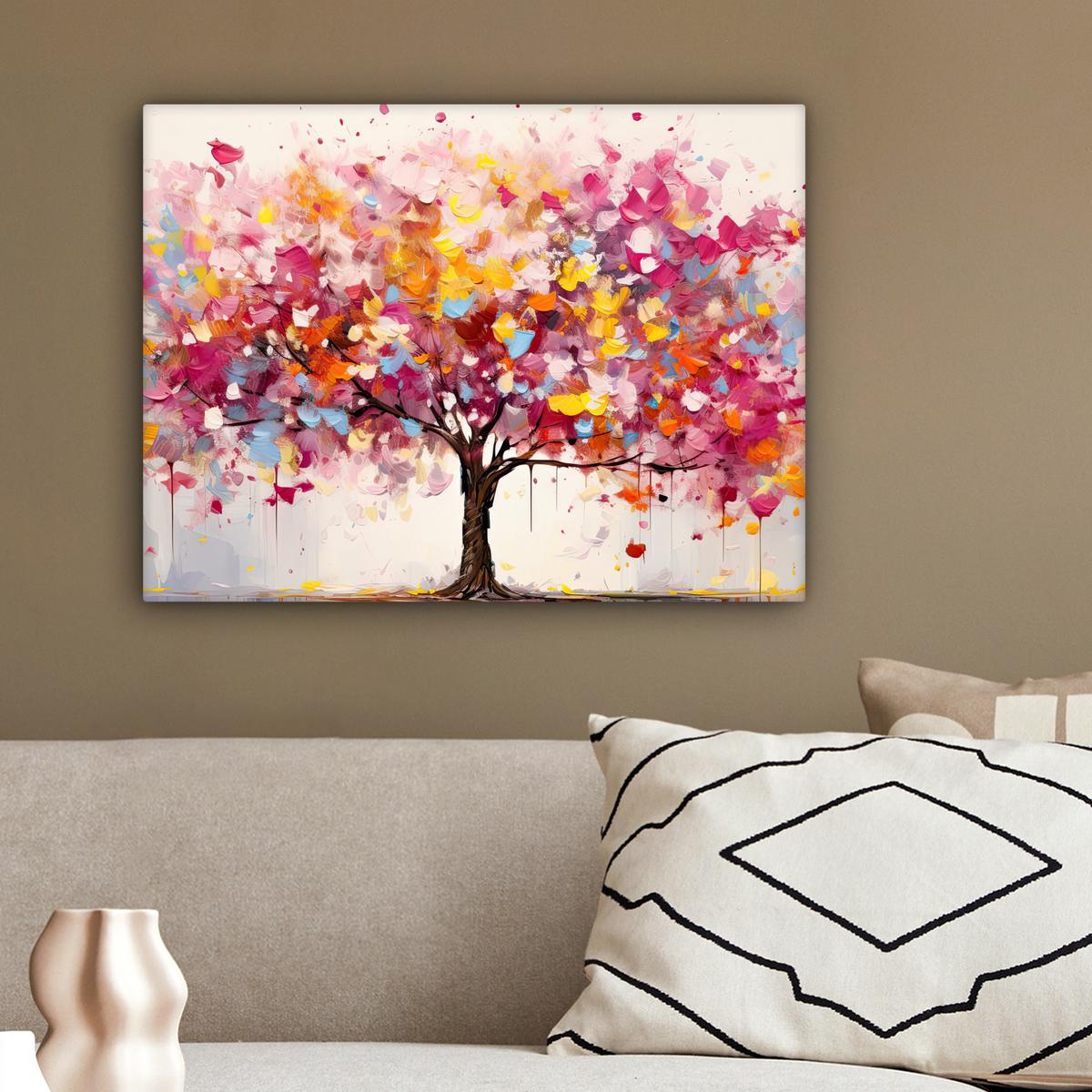 LEINWANDBILD Aquarell - Baum - Kunst - Abstrakt Wandbild 40x30 cm - Rosa, Textil (40/30cm) - MuchoWow