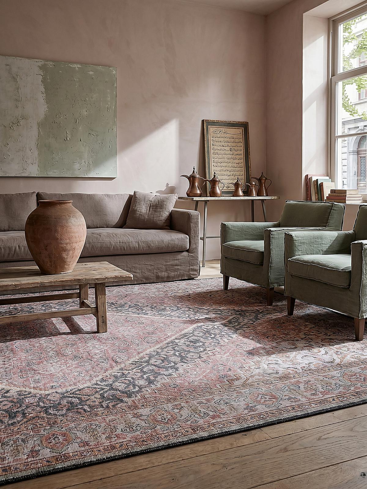 TEPPICH Waschbar HURST, orientalisch mit Medaillon, Rosa, 152 x 230 cm - Rosa, Textil (230/152cm) - KADIMA DESIGN