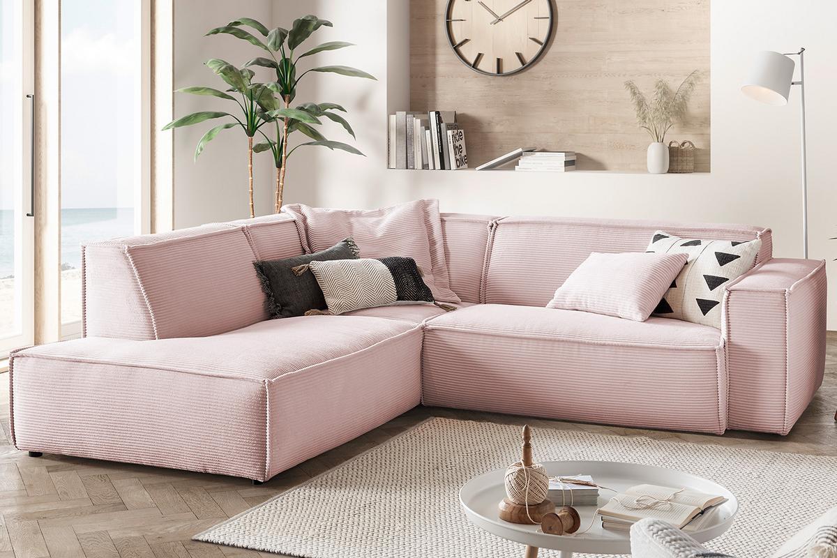 ECKSOFA SAMU Pink Cord - Schwarz/Rosa, Textil (254/224cm) - KAWOLA