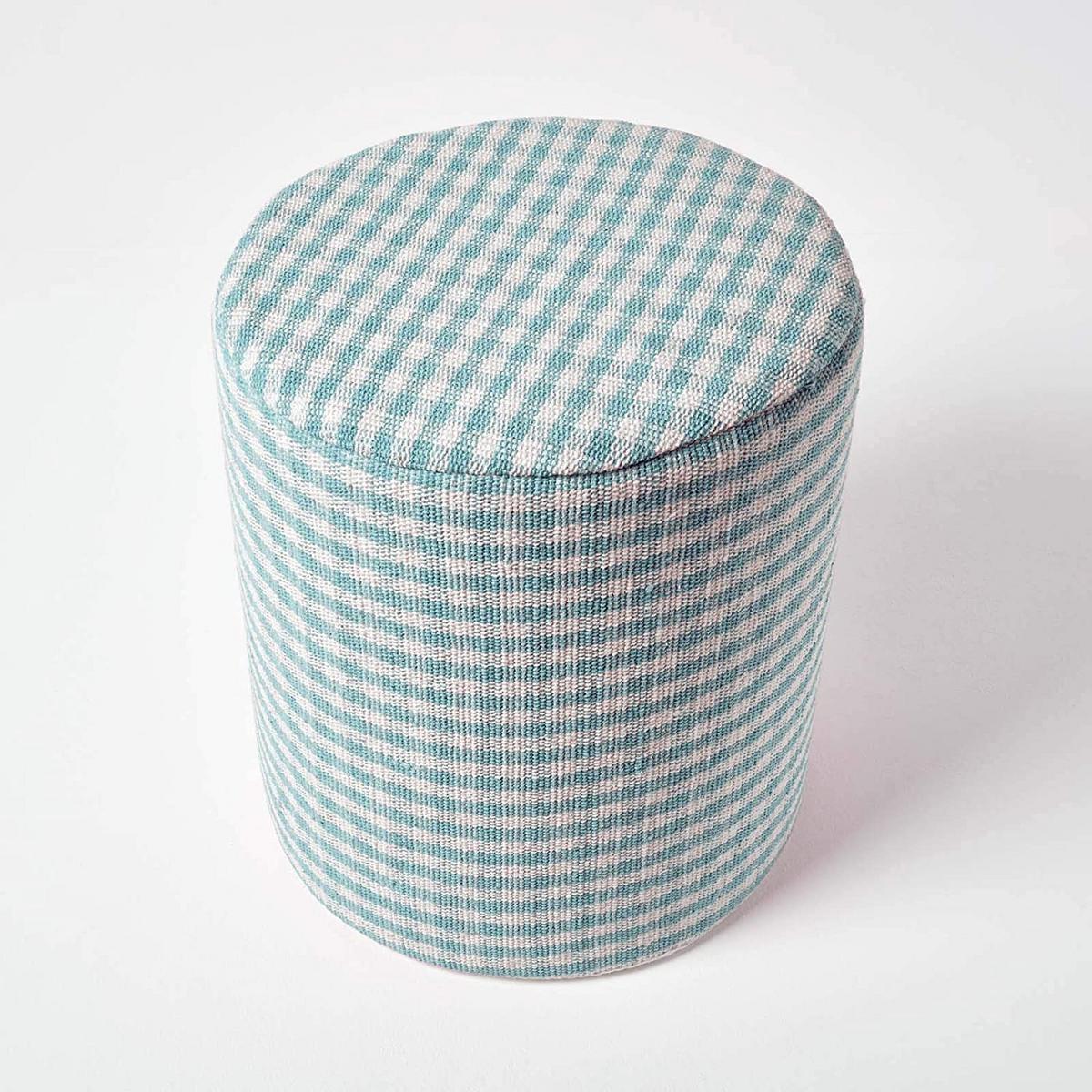 SITZPOUF Vichy-Karo blau, Hocker rund 40/40/42 cm - Blau, Textil (40/42/40cm) - Homescapes
