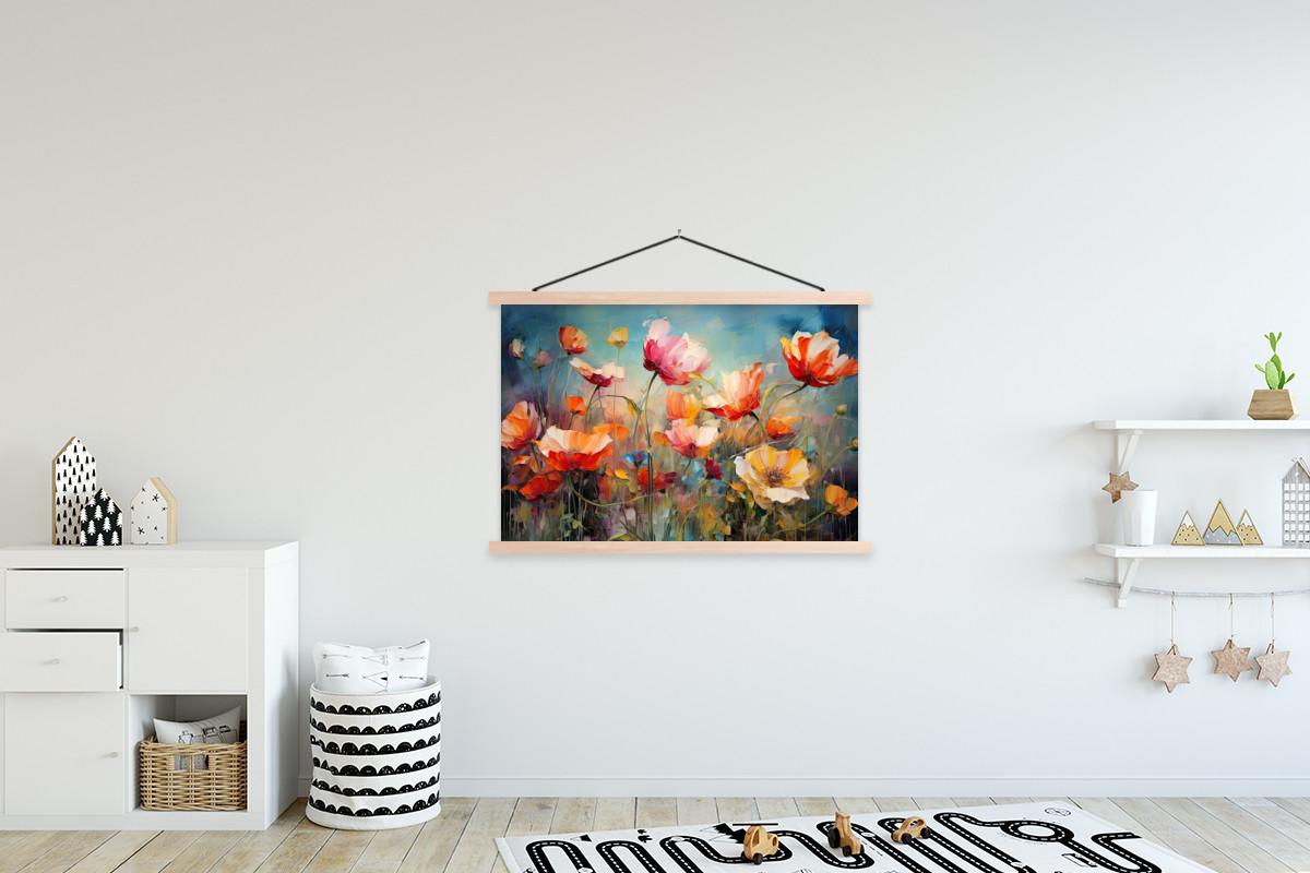 POSTER MIT MAGNETLEISTEN Blumen - Aquarell - Kunst - Botanisch - Natur Magnetleiste 120x80 cm - Orange, Textil (120/80/0.15cm) - MuchoWow
