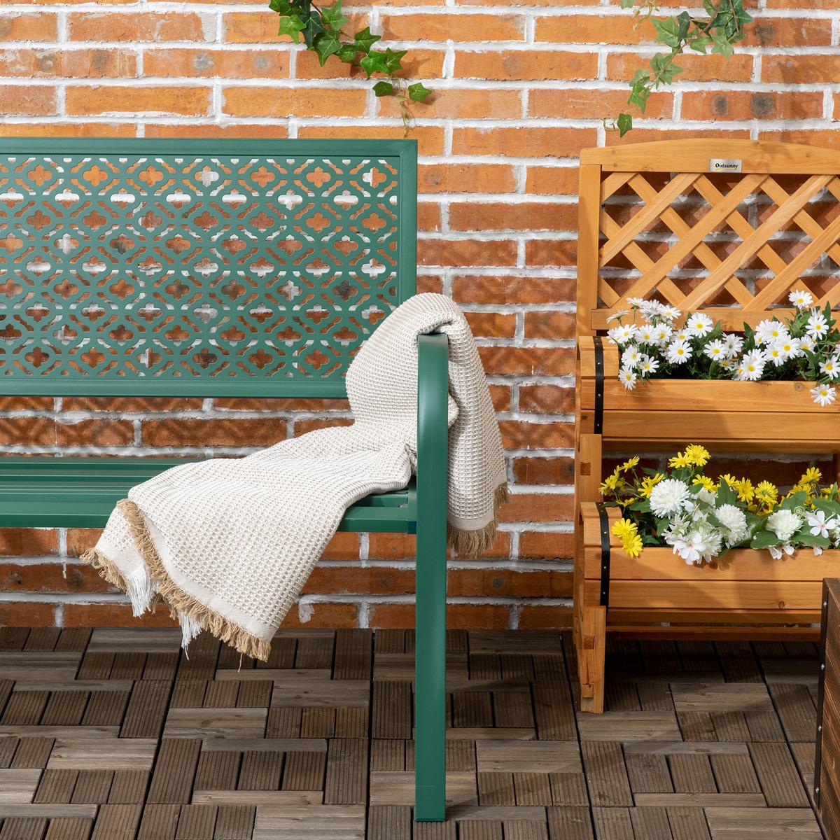 SITZBANK MIT BLUMENMUSTER, max. 240 kg, 127 x 63 x 83 cm, Stahl, Dunkelgrün - Dunkelgrün, Metall (63/83/127cm) - Outsunny