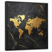 LEINWAND Bilder mit Rahmen - Weltkarte - Gold - Marmor - 50x50 - Goldfarben, Textil (50/50cm) - MuchoWow