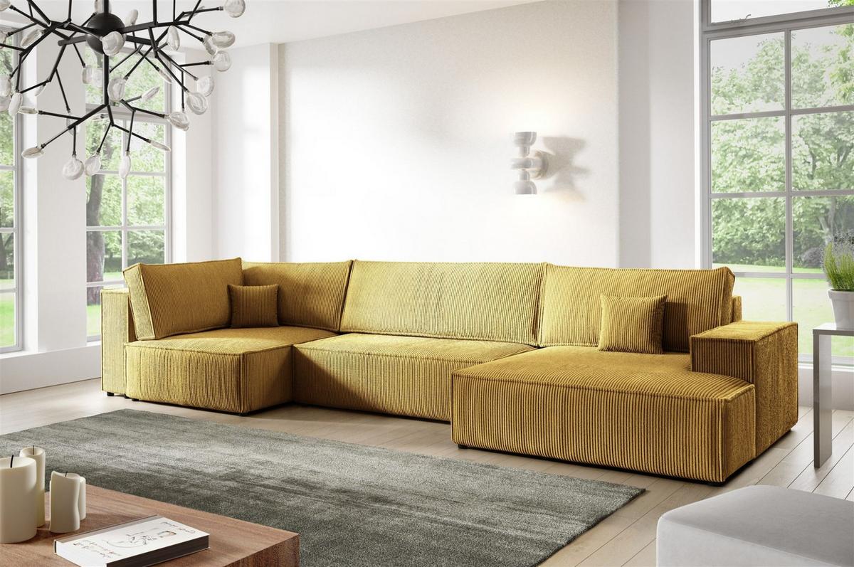 WOHNLANDSCHAFT Corunia - Gelb, Holzwerkstoff/Textil (398/70/148cm) - Fun Möbel