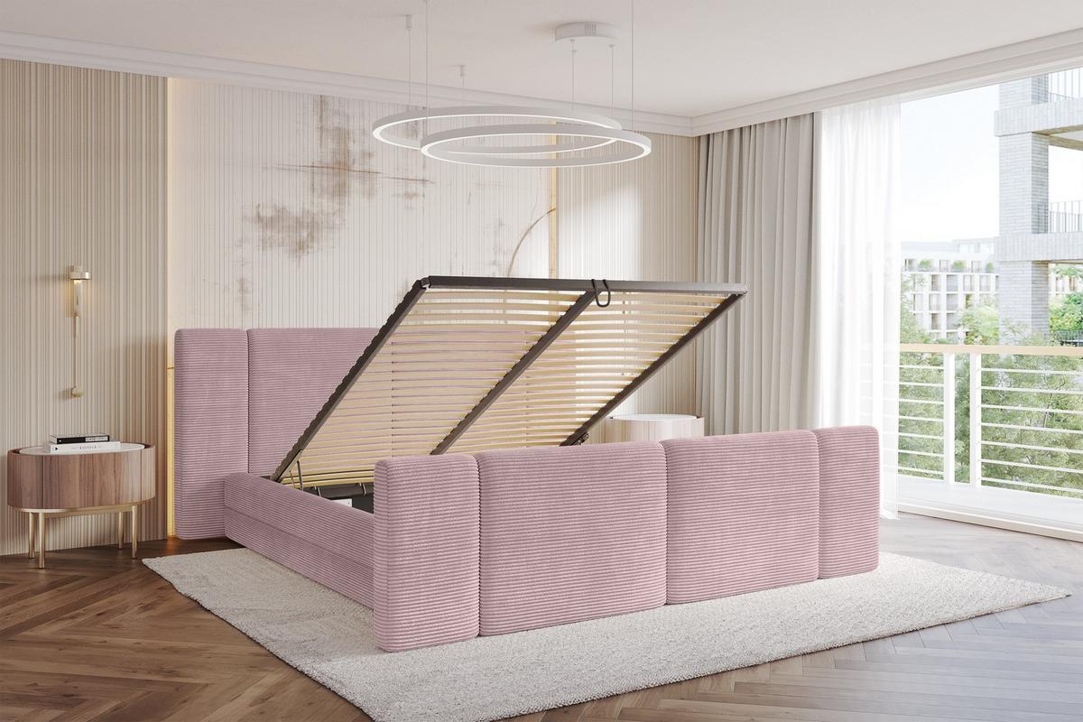 POLSTERBETT mit Bettkasten, Fußteil und Lattenrost, Bett mit Matratze H3/H4 - TEVO-Z 140x200 Rosa - Rosa, Holzwerkstoff/Textil (140/200cm) - ALTDECOR