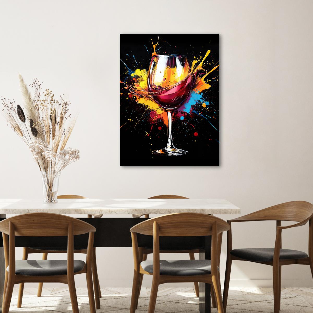 LEINWANDBILD Wein - Glas - Graffiti - Getränk - Rot - Farbe Wandbild Wohnzimmer 60x80 cm - Weinrot, Textil (60/80cm) - MuchoWow