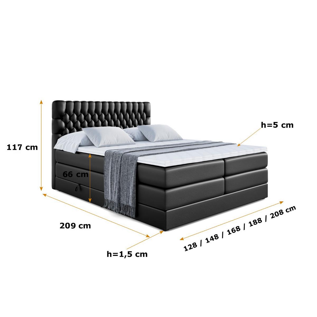 BOXSPRINGBETT SERENE KING - 140 x 200 - H3/H4 - Schwarz Hochglanz - Schwarz Hochglanz, Holzwerkstoff (140/200cm) - ALTDECOR