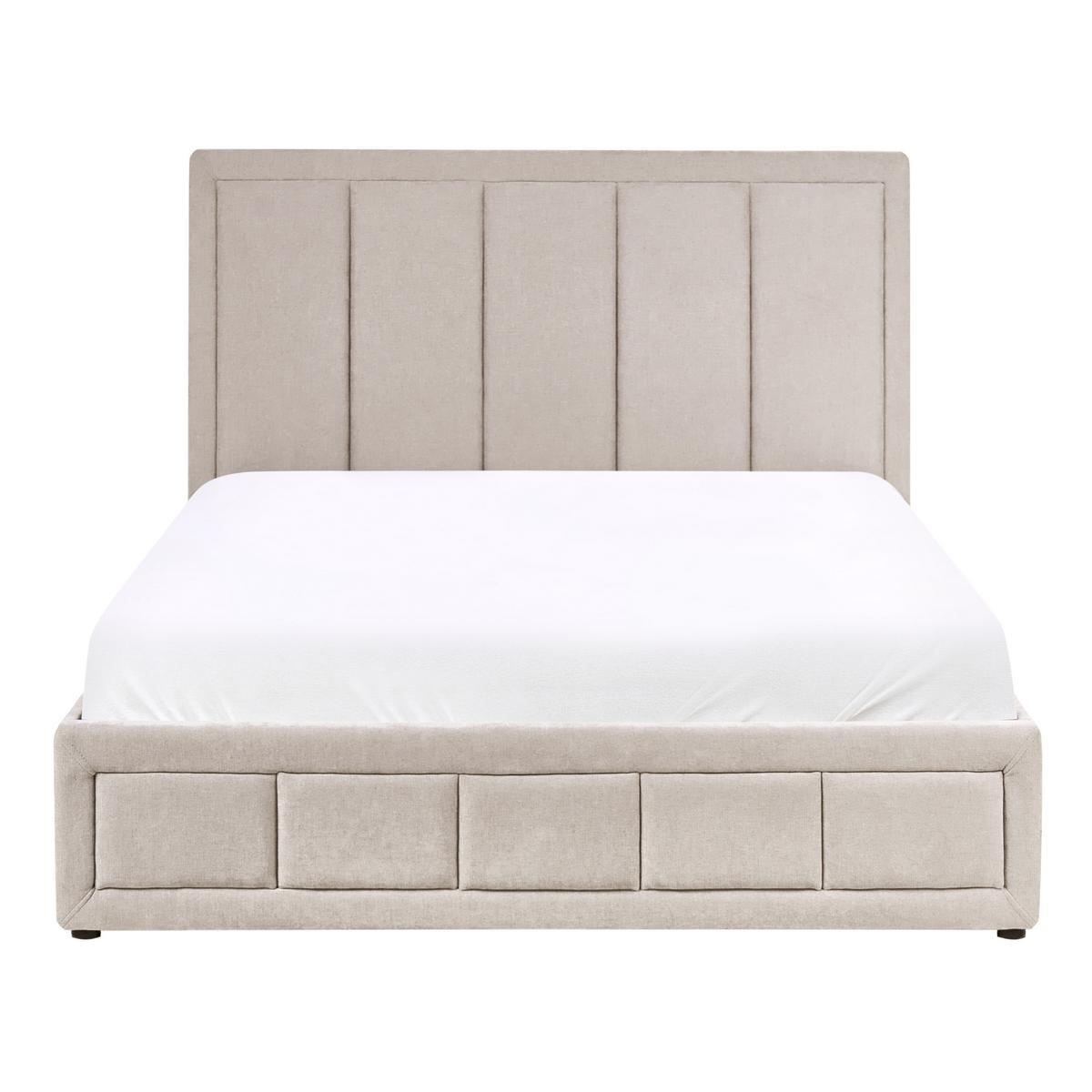 BETT mit Stauraum 140/200 cm Chenillegewebe Taupe Quiberon - Taupe, Textil (140/200cm) - Beliani