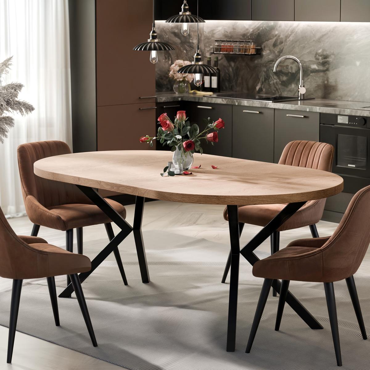 AUSZIEHTISCH MILTON 120-196/76 cm mit Metallgestell, Schwarz / Lefkas-Eiche - Schwarz/Eiche San Remo, Holzwerkstoff/Metall (120/120/76cm) - Idohome