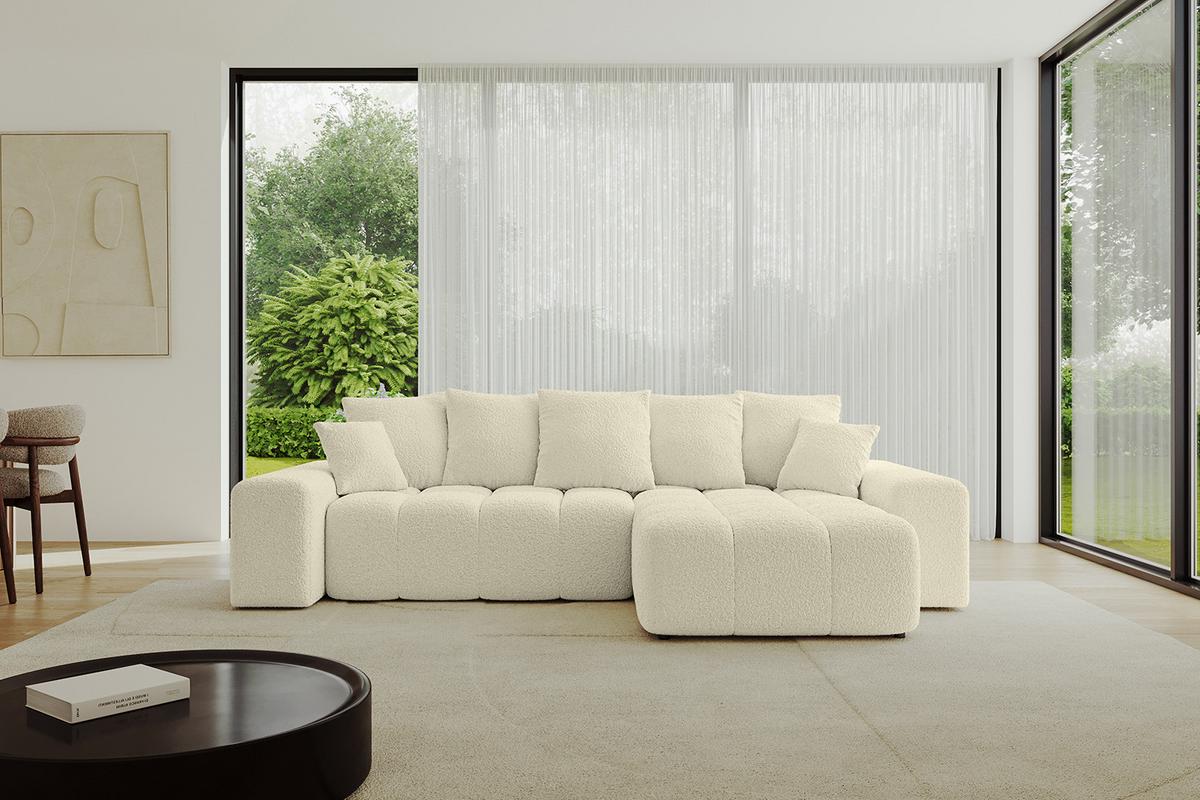 ECKSOFA Ottomane rechts ENIL-L 297x189x68 Beige Bouclé - Hellbraun/Creme, Holzwerkstoff/Kunststoff (189/297cm) - ALTDECOR