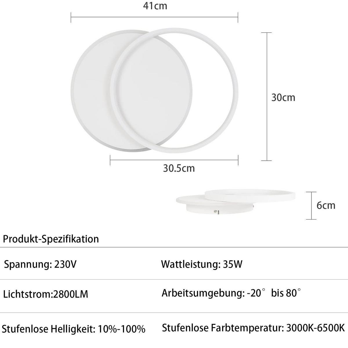 DECKENLEUCHTE Rosalyndra 40/30/6 cm - Weiß, Metall (40/30/6cm) - ZMH