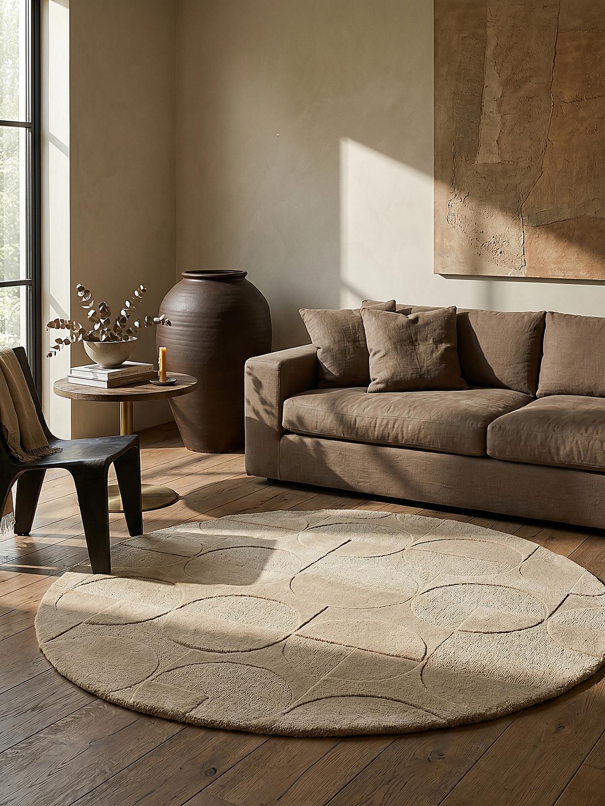 WOLLTEPPICH DEBEN, geometrisch, aus Wolle, Natur, Ø 160 cm - Braun, Textil (160/160cm) - KADIMA DESIGN