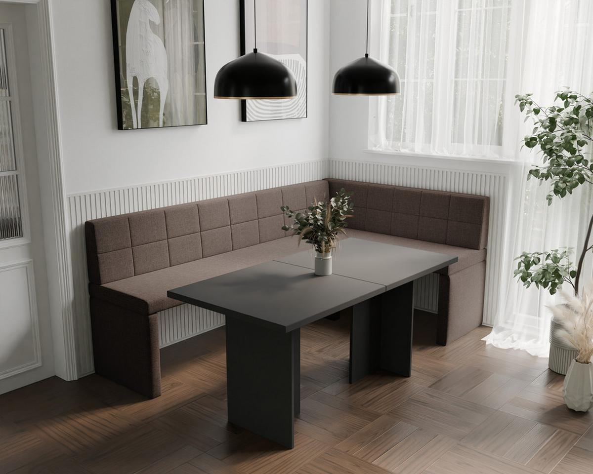 ECKBANK rechts MELVIN Webstoff, 128/168 cm Braun - Braun, Holz/Textil (128/168cm) - Idohome