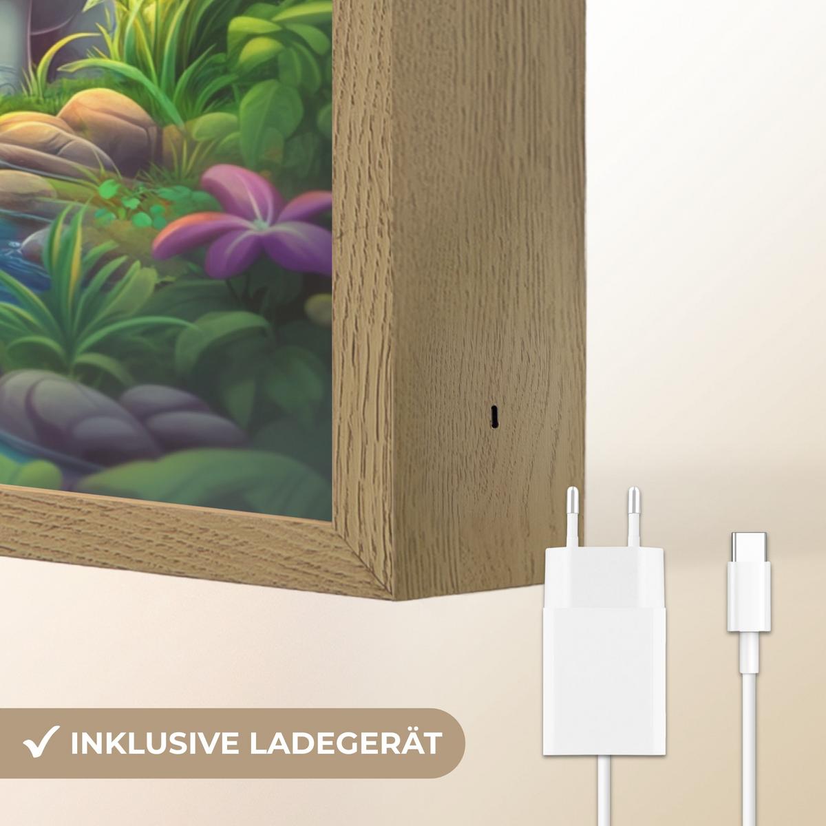 NACHTTISCHLAMPE MIT AKKU Giraffe - Elefant - Blumen - Dschungel 30x40 cm - Grün, Holzwerkstoff (8/30/40cm) - OnlyWow