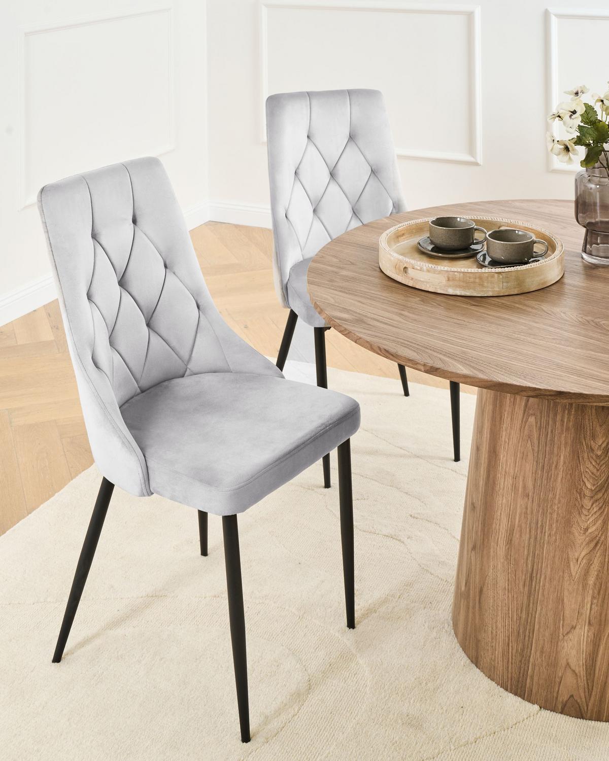 ESSZIMMERSTUHL 2er-Set Samtstoff Hellgrau Avenir - Hellgrau, Textil (49/96/61cm) - Beliani