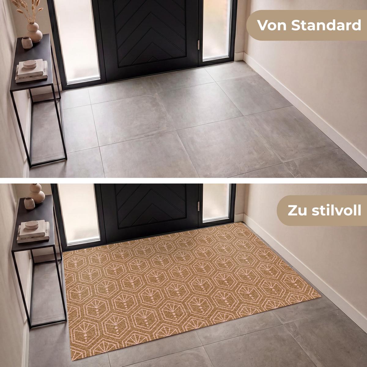 FUSSMATTE Braun - Rosa - Geometrisch - Gemustert Türmatte 180x120 cm - Braun, Kunststoff (180/0.4cm) - MuchoWow