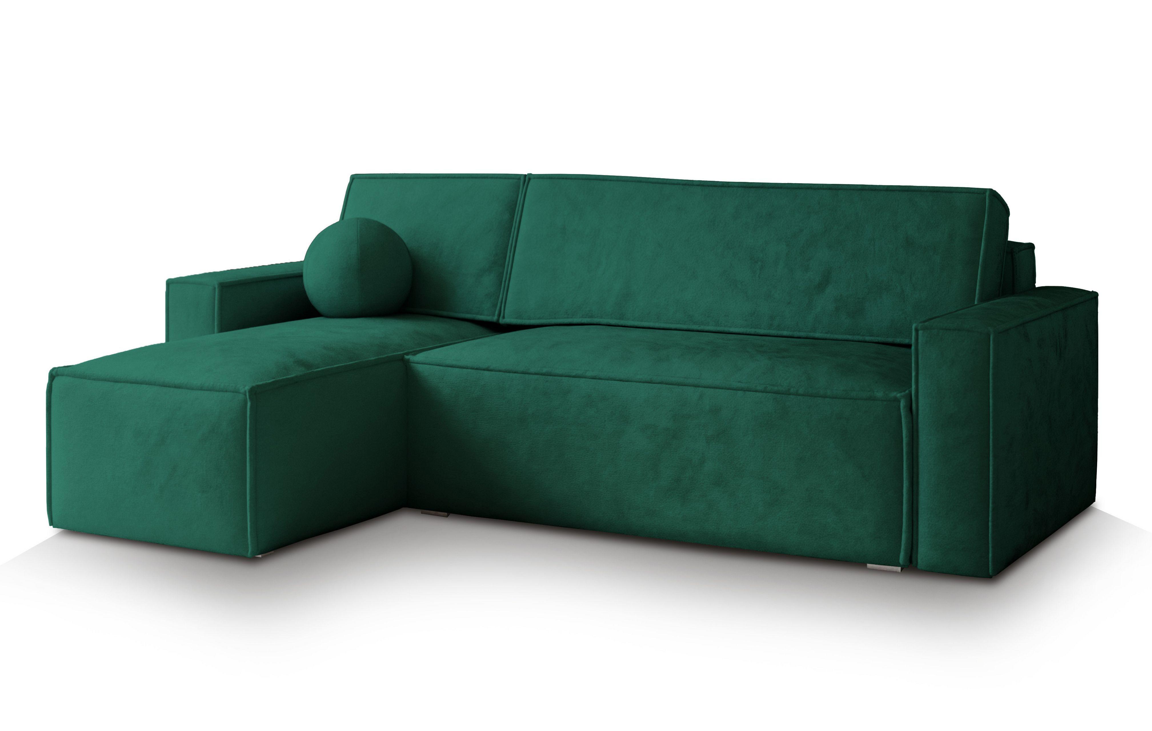 ECKSOFA RAVELO M Grün Velours-Stoff mit Schlaffunktion - Grau/Grün, Holz/Kunststoff (240/140cm) - MASSENO