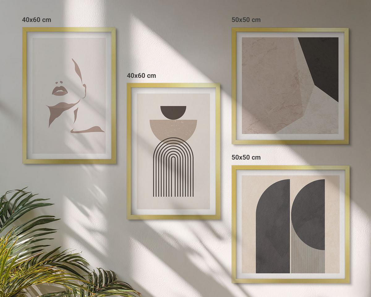 BILDER SET 4er Set - 50x50 cm & 40x60 cm Goldrahmen - Abstrakte weiß-braune Muster - Goldfarben, Kunststoff (50/50cm) - TULUP