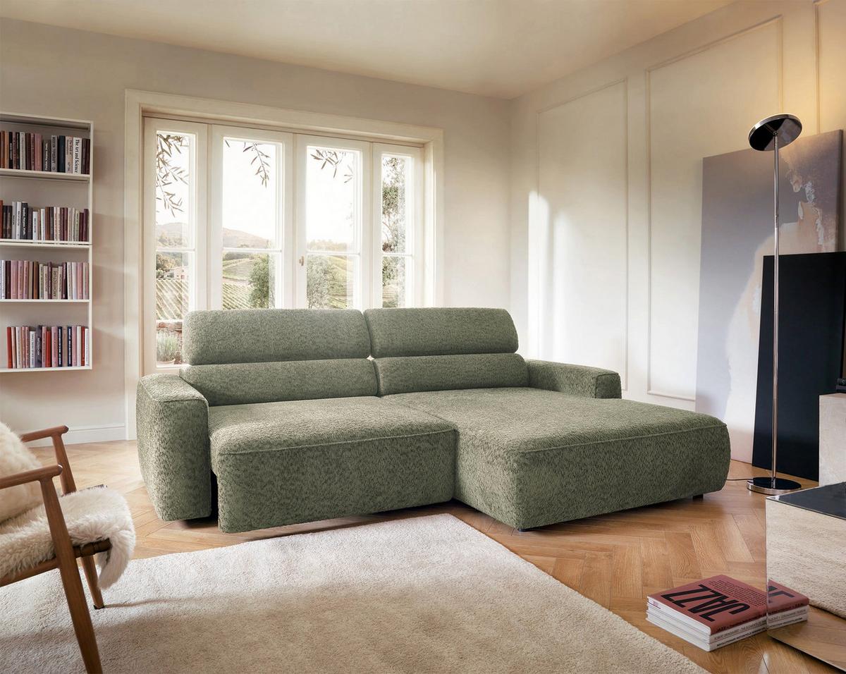 ECKSOFA Fando Salbeigrün Chenille - Schwarz/Hellgrün, Kunststoff/Textil (182/252cm) - Selsey