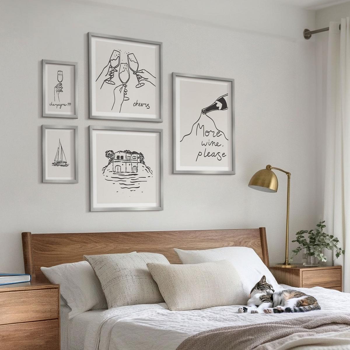 BILDER SET 5er Set - 50x50 cm & 20x30 cm & 40x60 cm Silberner Rahmen - Minimalistische Boho-Muster - Silberfarben, Kunststoff (40/60cm) - TULUP
