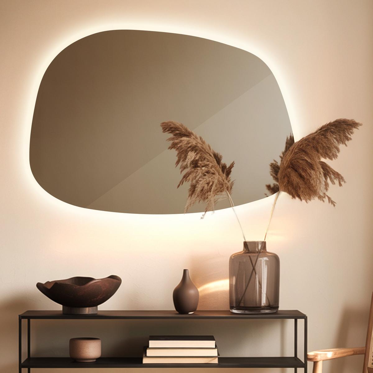 LED SPIEGEL 78,5 x 57 cm Unregelmäßige Form Warmweiß 3000K - Transparent, Glas (78.5/57/0.4cm) - TULUP