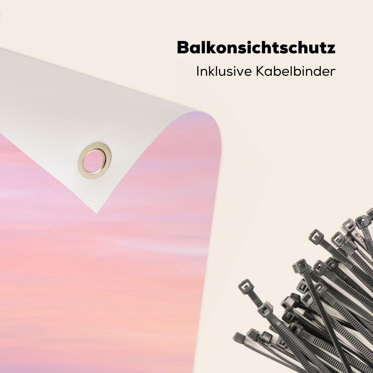 BALKON-SICHTSCHUTZ Leuchtturm - Dünen - Sonnenuntergang Windschutz 300x90 cm - Hellrosa, Kunststoff (300/90cm) - MuchoWow
