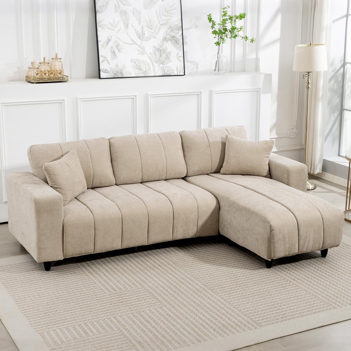 ECKSOFA Polyester Stahl Beige - Beige/Schwarz, Kunststoff/Textil (156/242cm) - HOMCOM