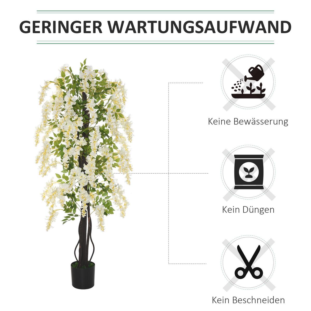 KUNSTPFLANZEN im Topf Kunstbaum mit weißen Glyzinien Baumdekoration Weiß+Grün - Multicolor, Kunststoff (165cm) - Outsunny