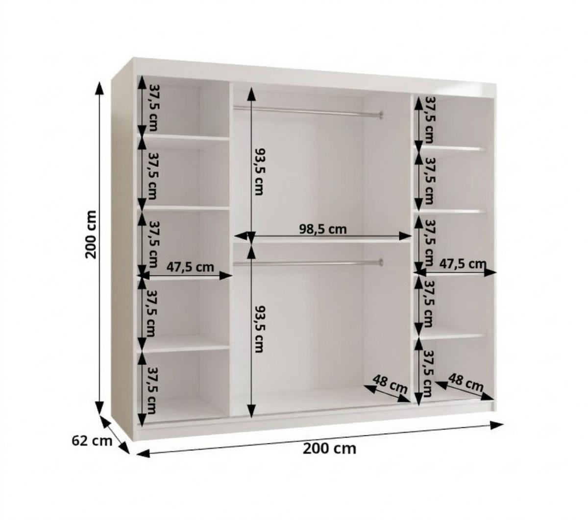 SCHIEBETÜRENSCHRANK TOKYO 200/200/62 2-türig - Silberfarben/Weiß, Holz/Kunststoff (200/200/62cm) - MÖBEL KRYSPOL