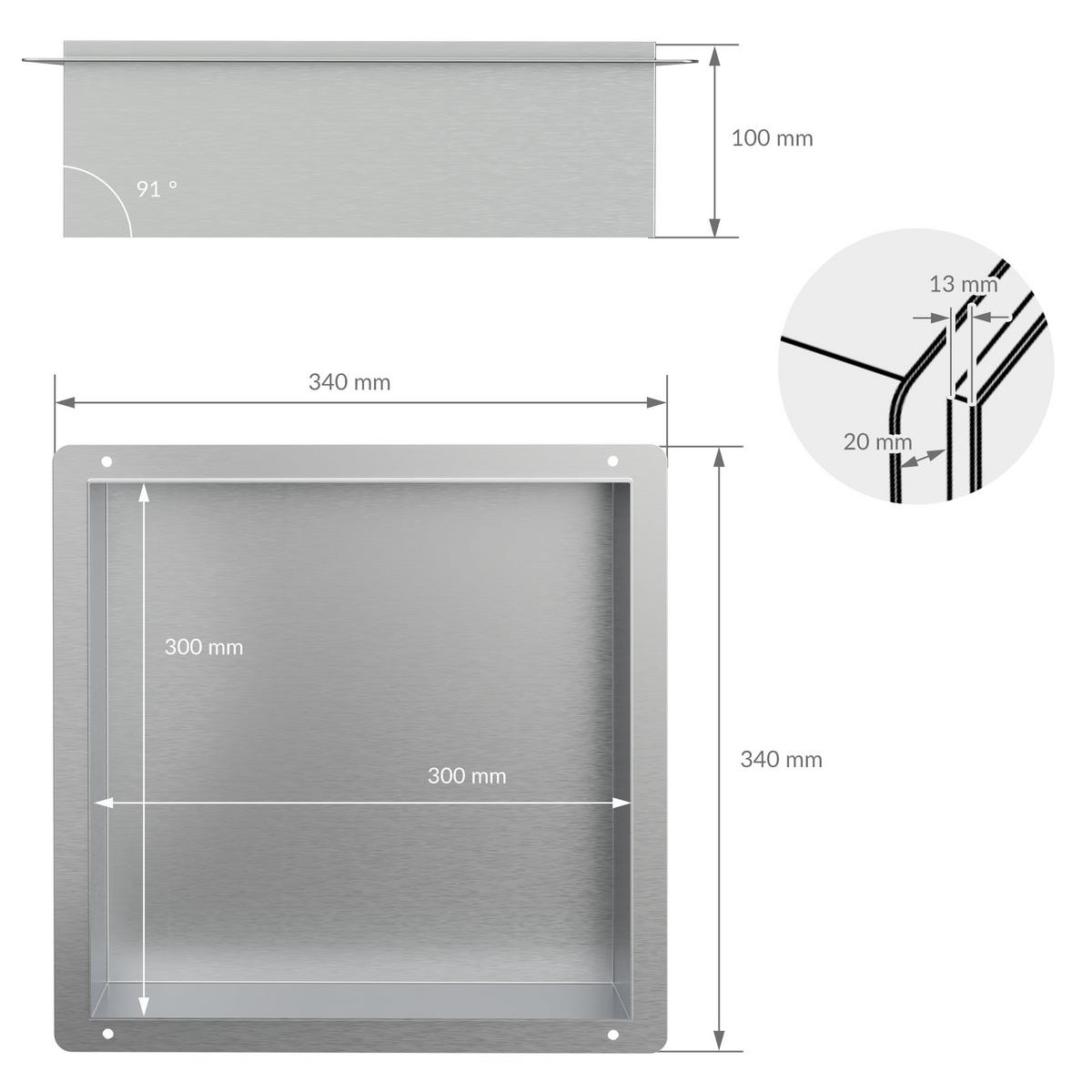 DUSCHNISCHE Silber 30/30 cm - Silberfarben, Metall (30/30/10cm) - LuxeBath