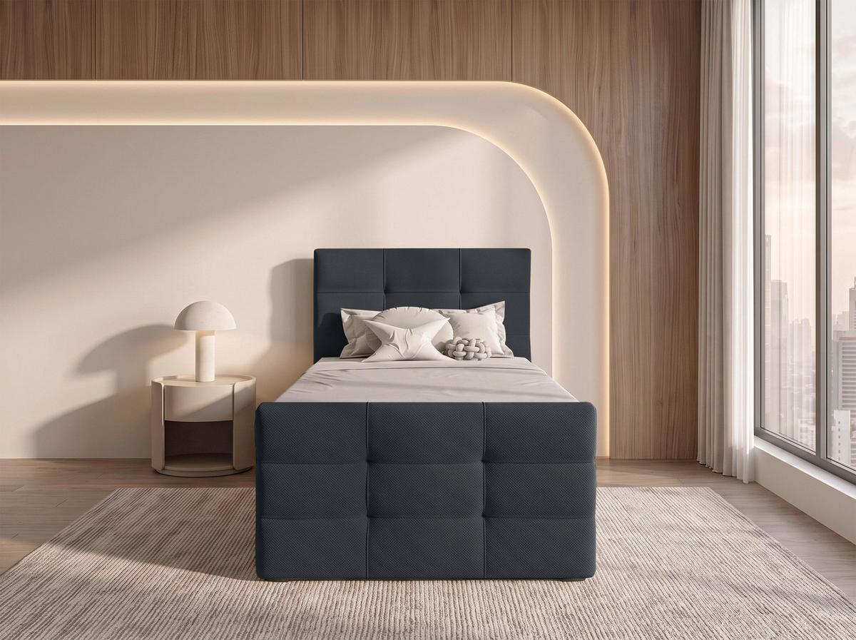 BOXBETT DEFNE 120x200 cm mit Fußteil und Matratze - Schwarz + TOPPER - Schwarz, Holz/Holzwerkstoff (120/200cm) - AX Living